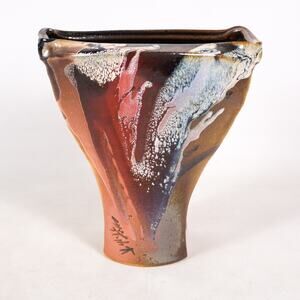 Christopher Heede Glazed Raku Pottery Vase Ceramic Flower Pot Planter Urn 8"x8"
